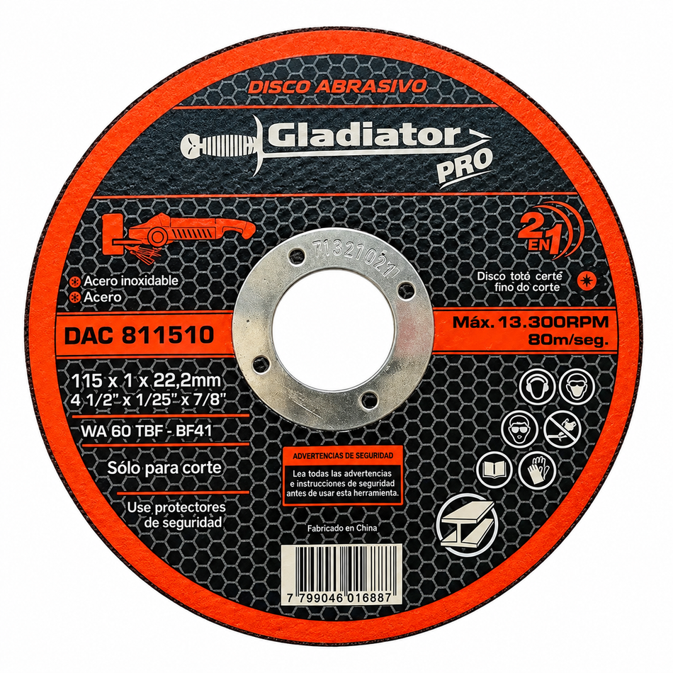 Disco De Corte Para Metal Y Acero Inoxidable 4-1/2" Gladiator DAC811510
