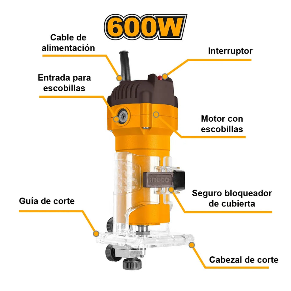 Router Rebajadora Para Madera 1/4" 600W Ingco UPLM6001