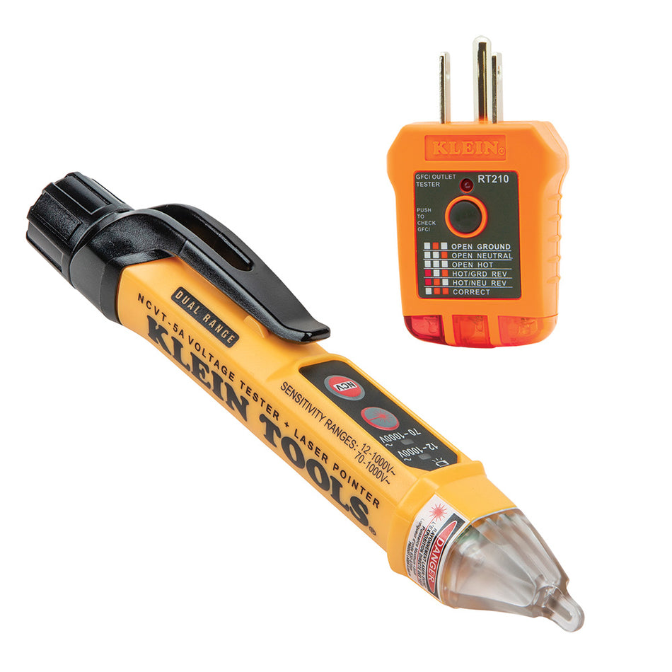 KLEIN TOOLS NCVT5KIT Kit de prueba eléctrica NCVT de rango dual y probador de receptáculo GFCI