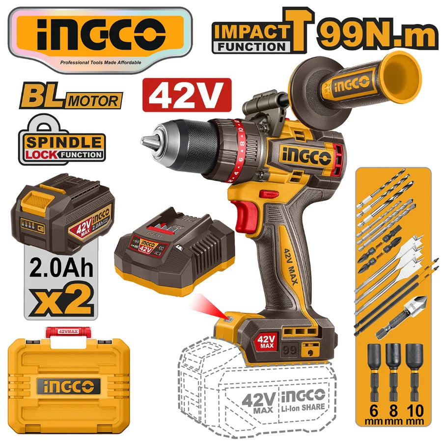 Taladro Rotomartillo Inalambrico Ingco 42V UCIDLI429982 1/2" 99Nm Brushless