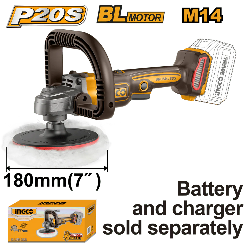 Pulidora Inalambrica 7 Pulg V.v Brushless Sin Bateria Sin Cargador Ingco APLI2018