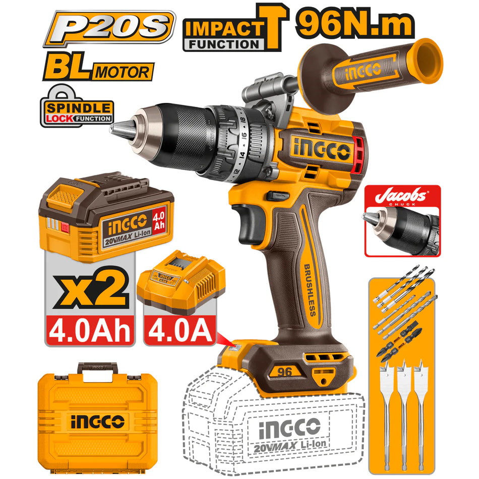 Taladro Rotomartillo Inalambrico 1/2" 20v Brushless 96Nm Ingco UCIDLI209686
